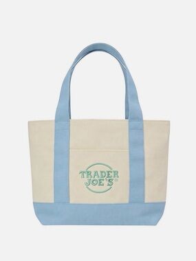 NEW Trader Joe's Cream and Pastel Blue Mini Tote